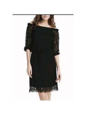White House Black Market Women's XS Lace Off Shoulder Short Sleeve Shift Dress